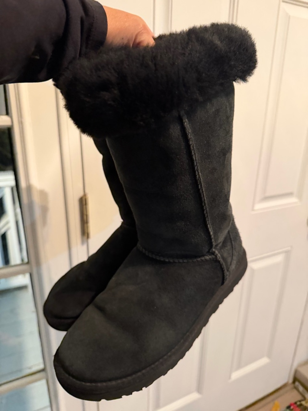 UGG Black Suede Tall Shearling Boots